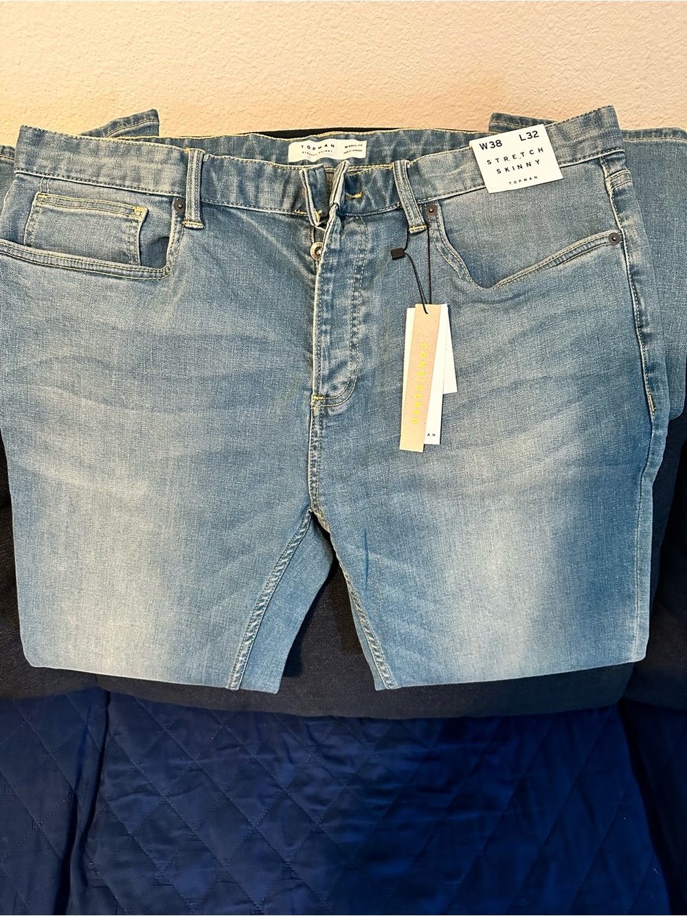 Topman Light Blue Stretch Skinny Jeans for Men